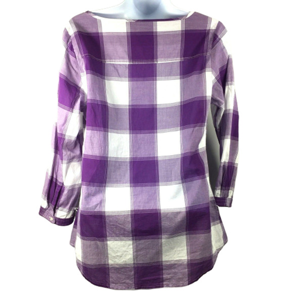 American Eagle Blouse Womens 4 Purple White Plaid Ruffle Casual Top Cotton - Picture 2 of 7